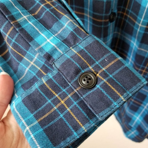 NWT Pam & Gela Tie Back Plaid Blue Tartan Tunic Shirt L - Picture 2 of 8